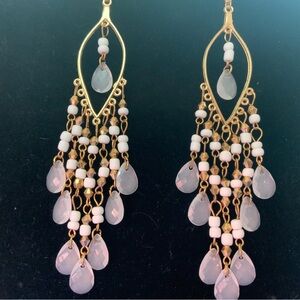 Gold and White Chandelier Earrings